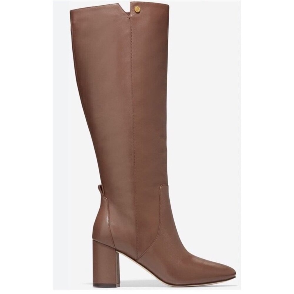 Cole Haan Chrystie Brown Leather Square Toe Knee-High Tall Boots - Sz 5.5B